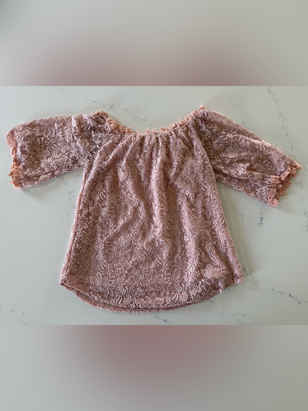 Dusty Rose Floral Lace Off Shoulder Boho Blouse Bell Sleeve